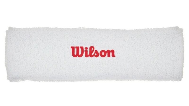 Frotka tenisowa na głowę Wilson Headband biala z czerwonym logo