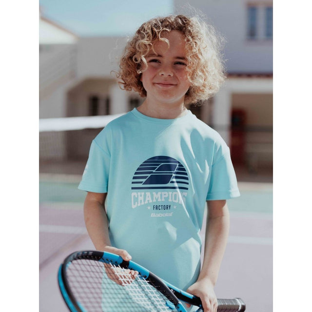 Koszulka tenisowa juniorska Babolat Exercise Graphic Tee Boy błękitna