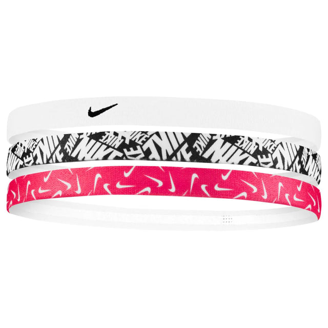 Opaski na głowę Nike Printed Headbands biało-czarno-różowe x3
