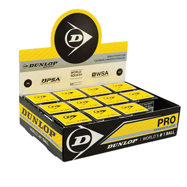 Piłki do squasha Dunlop Pro - podwójna żółta 12szt.