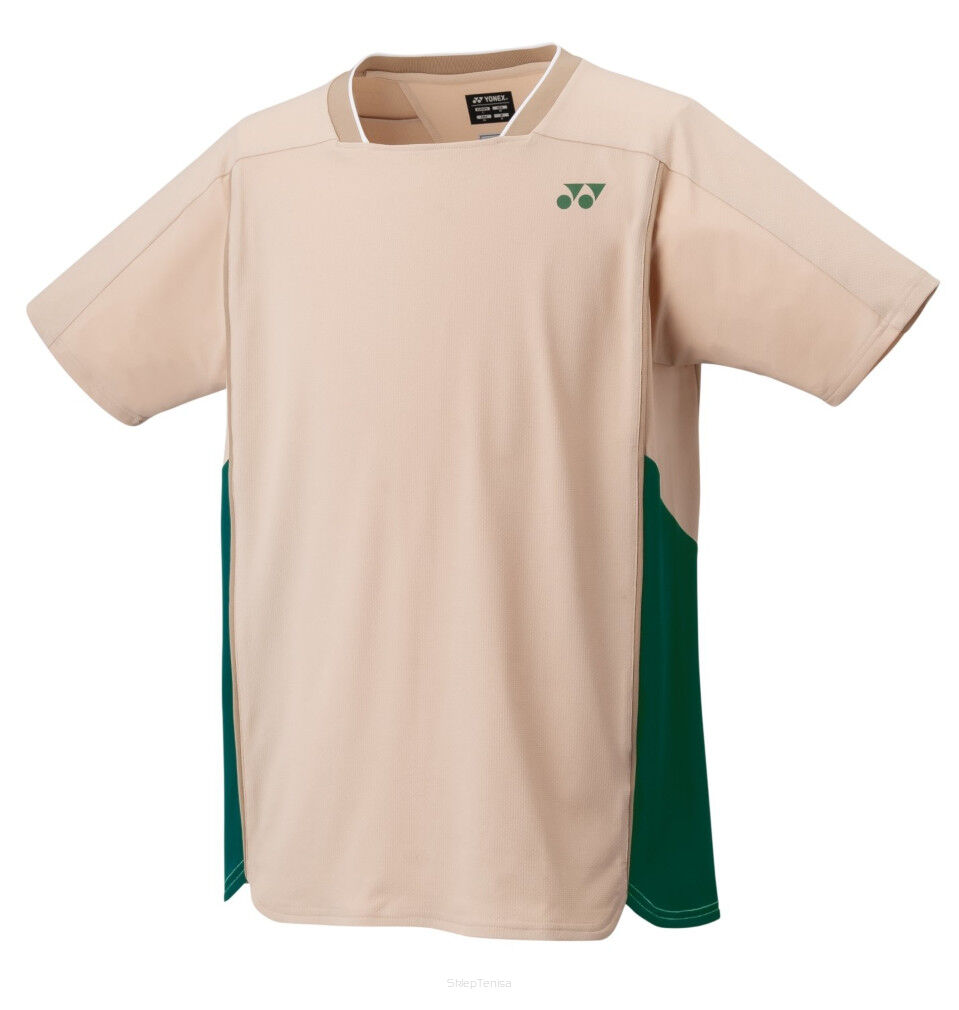 Koszulka tenisowa Yonex Crew Neck beżowo-zielona