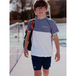 Koszulka tenisowa juniorska Babolat Play Crew Neck Tee Boy- white/blue hthr