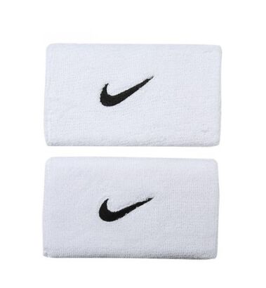 Frotki tenisowe Nike Swoosh Double-Wide białe z czarnym logo