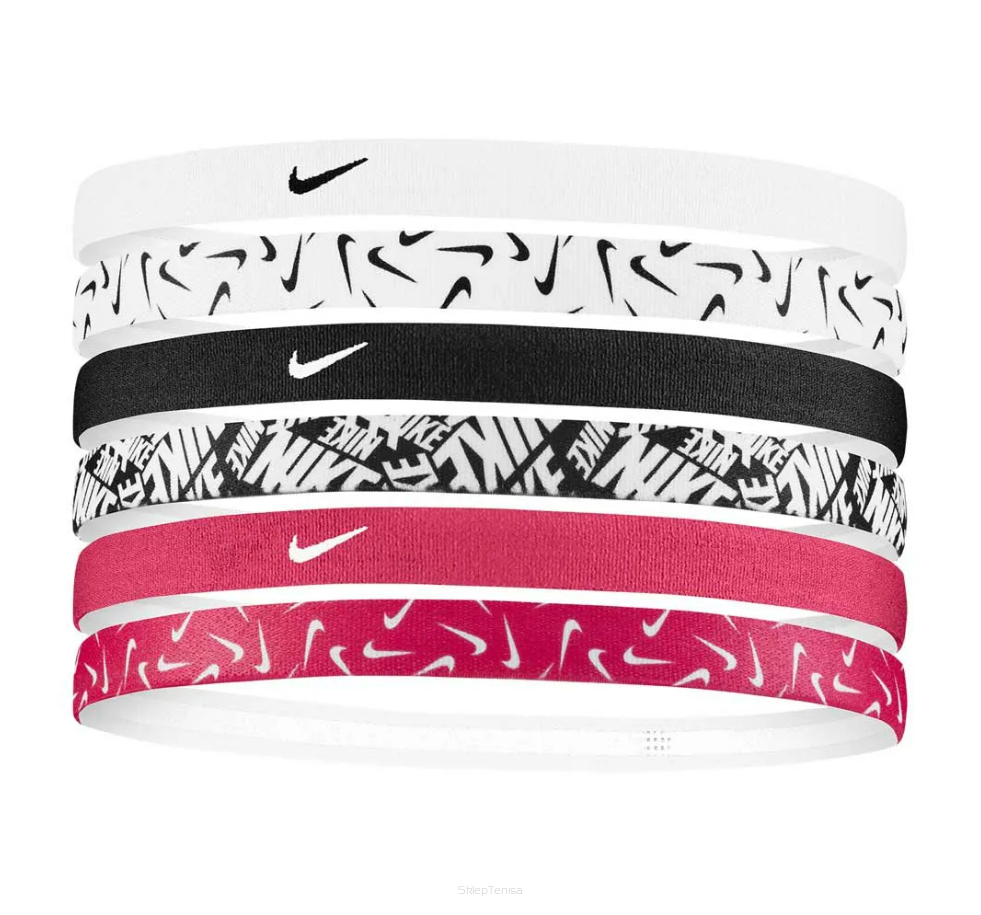 Opaski na głowę Nike Printed Headbands 6 czarno-biało-różowe