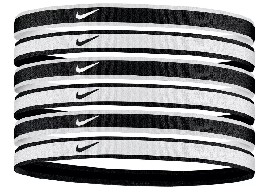 Opaski na głowę Nike Tipped Swoosh Headbands 2.0 x6 biało-czarne