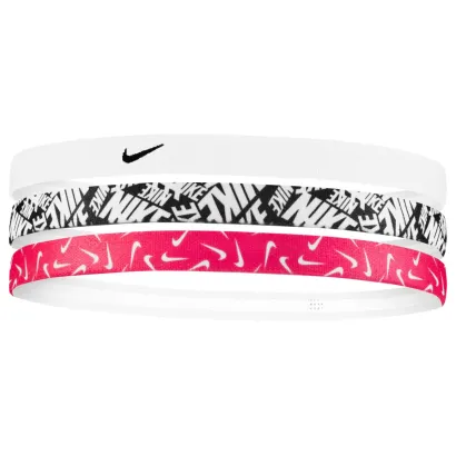 Opaski na głowę Nike Printed Headbands biało-czarno-różowe x3